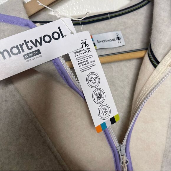 SmartWool Hudson Trail Fleece Cropped Hoodie Merino Wool Zip Neck Large - Picture 7 of 9